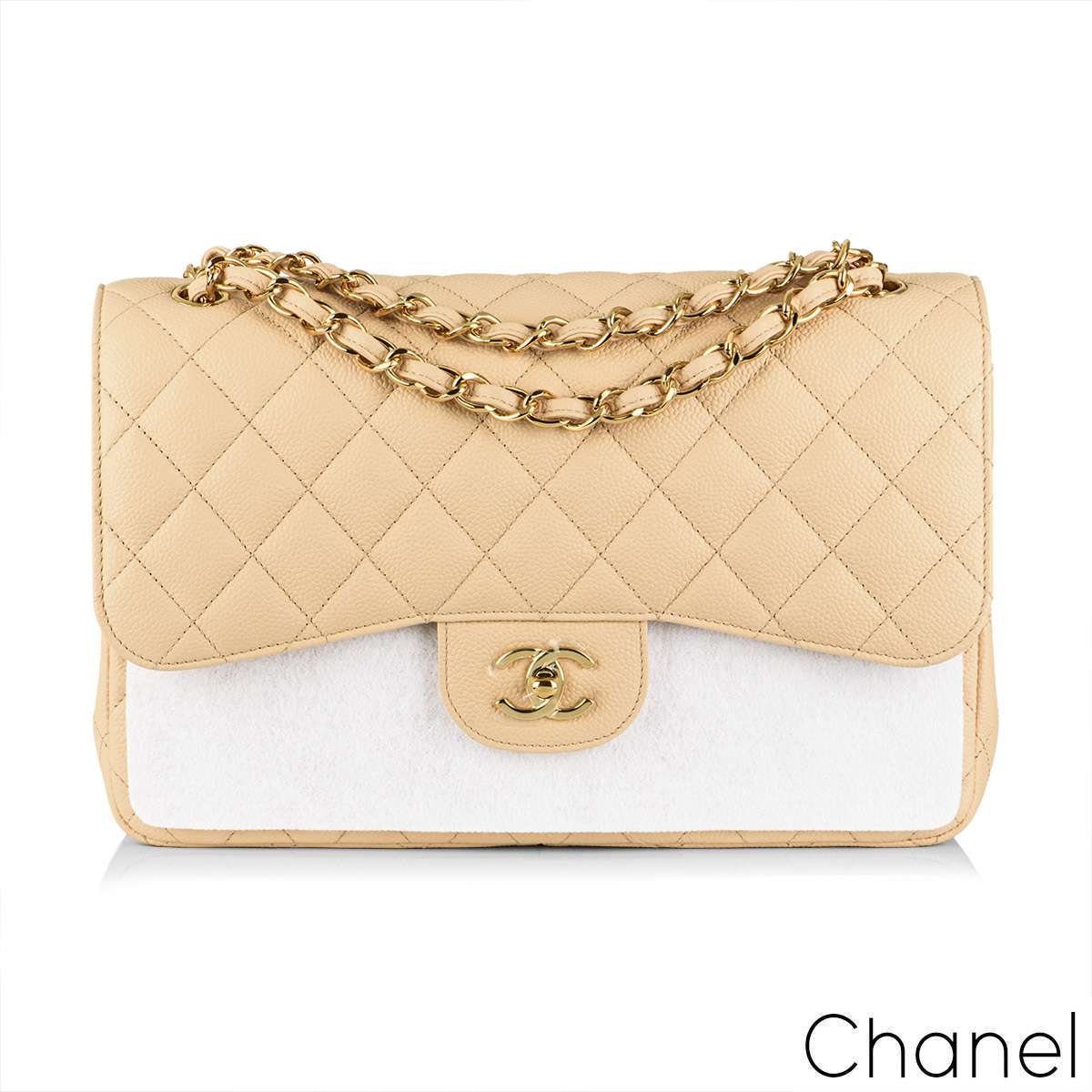 CHANEL Classic Jumbo Double Flap Bag Cream Caviar Leather – ALB